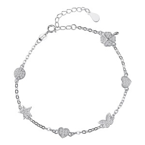 Bratara argint stea, inimi, fluture, trifoi cu 4 foi si cerc cu pietre DiAmanti Z0948BR_W-DIA (Argint 925‰ 3 g.)